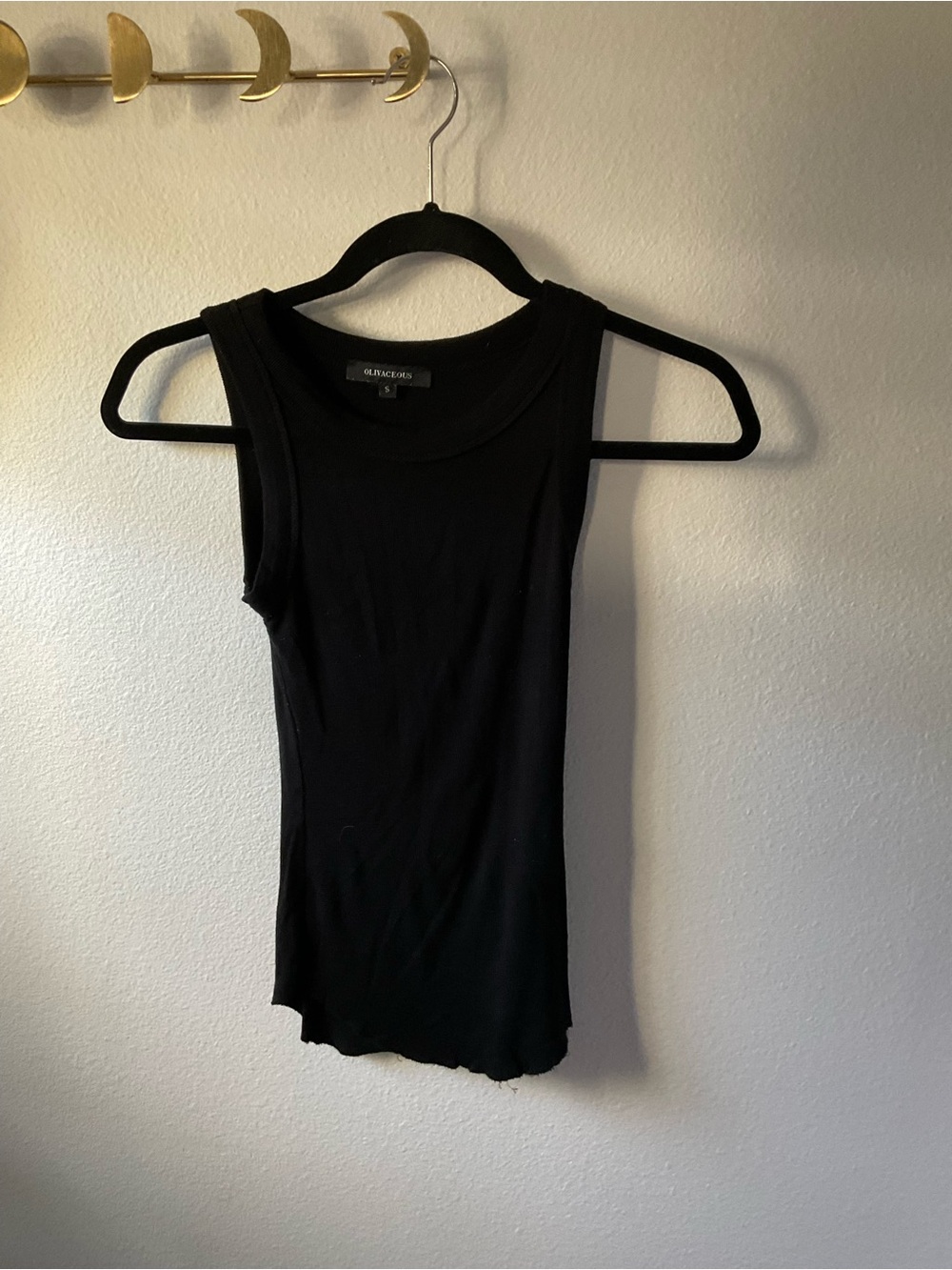 Olivaceous Black Ribbed Tank Top with Narrow Straps